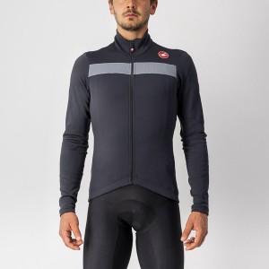 Black / Silver Men Castelli PURO 3 FZ Jersey | AWMT-16054