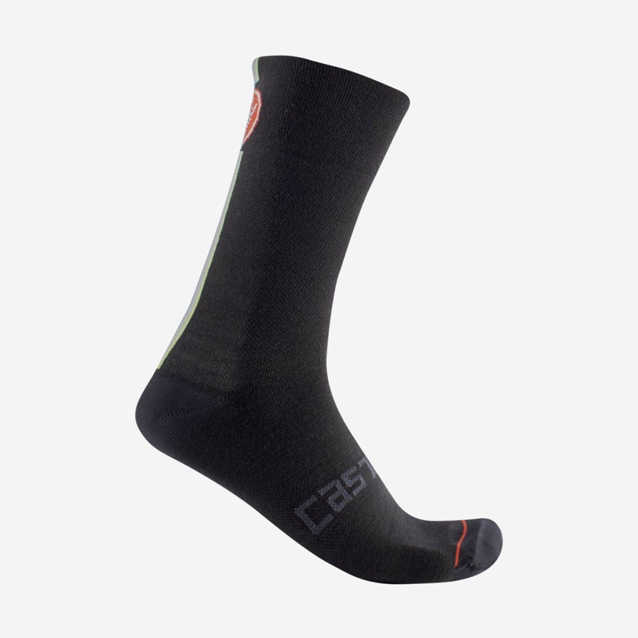 Black Men Castelli RACING STRIPE 18 Socks | WOBS-38249