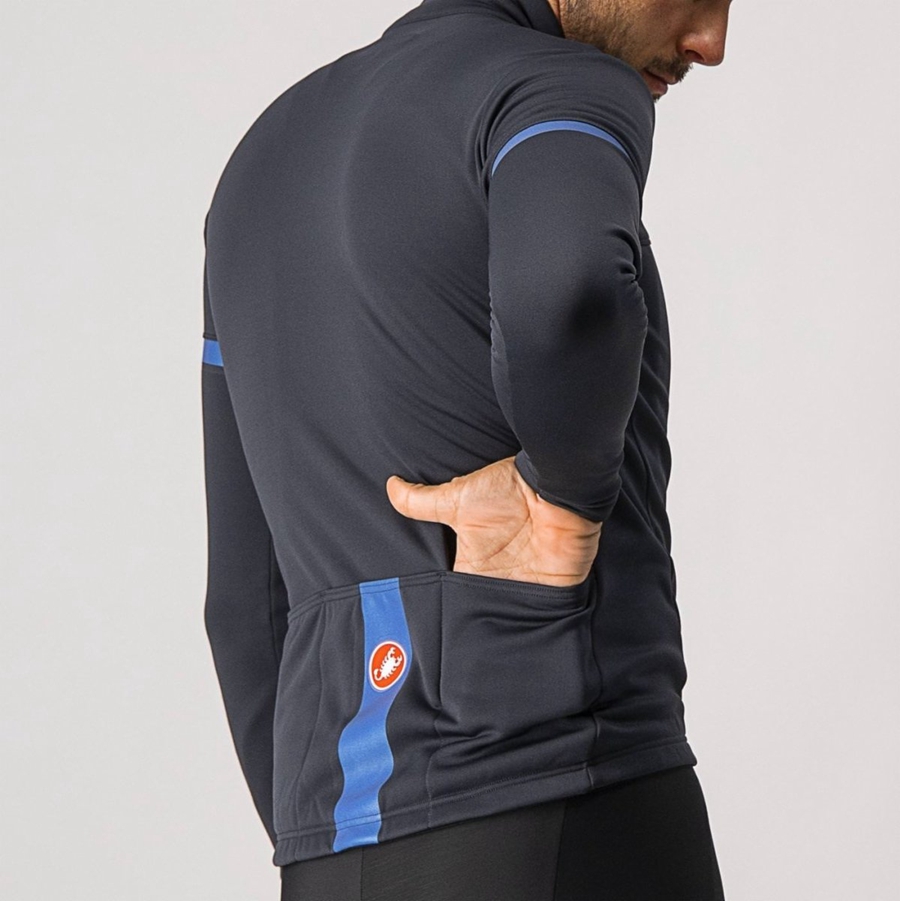 Black / Blue Men Castelli FONDO 2 FZ Jersey | XEJM-07164