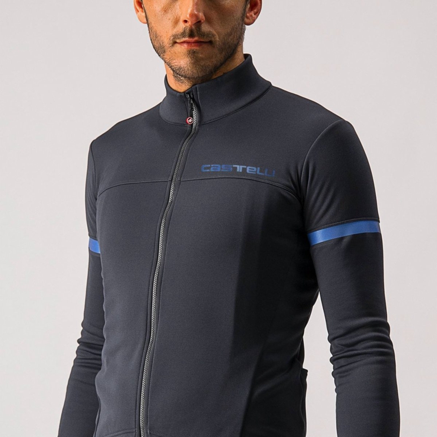 Black / Blue Men Castelli FONDO 2 FZ Jersey | XEJM-07164