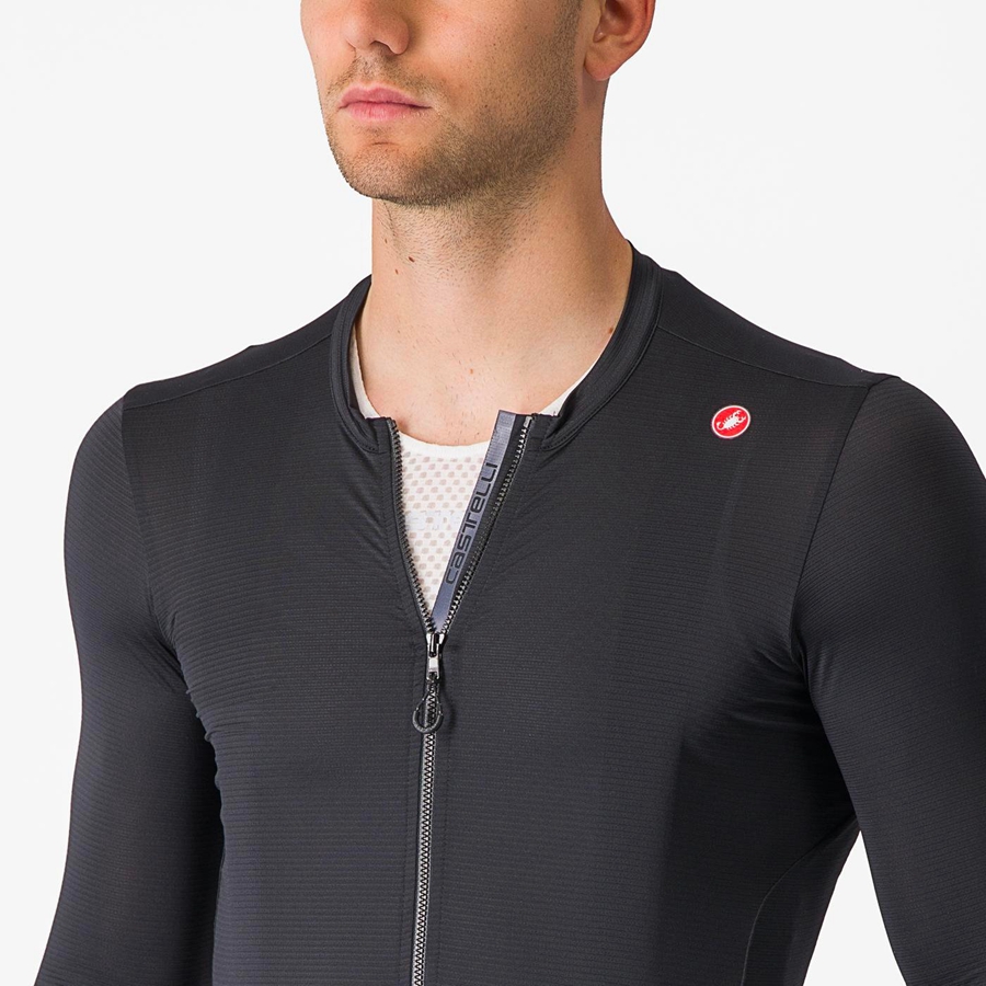 Black / Dark Grey Men Castelli ESPRESSO LS Jersey | VXAF-45786