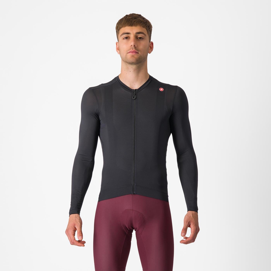 Black / Dark Grey Men Castelli ESPRESSO LS Jersey | VXAF-45786