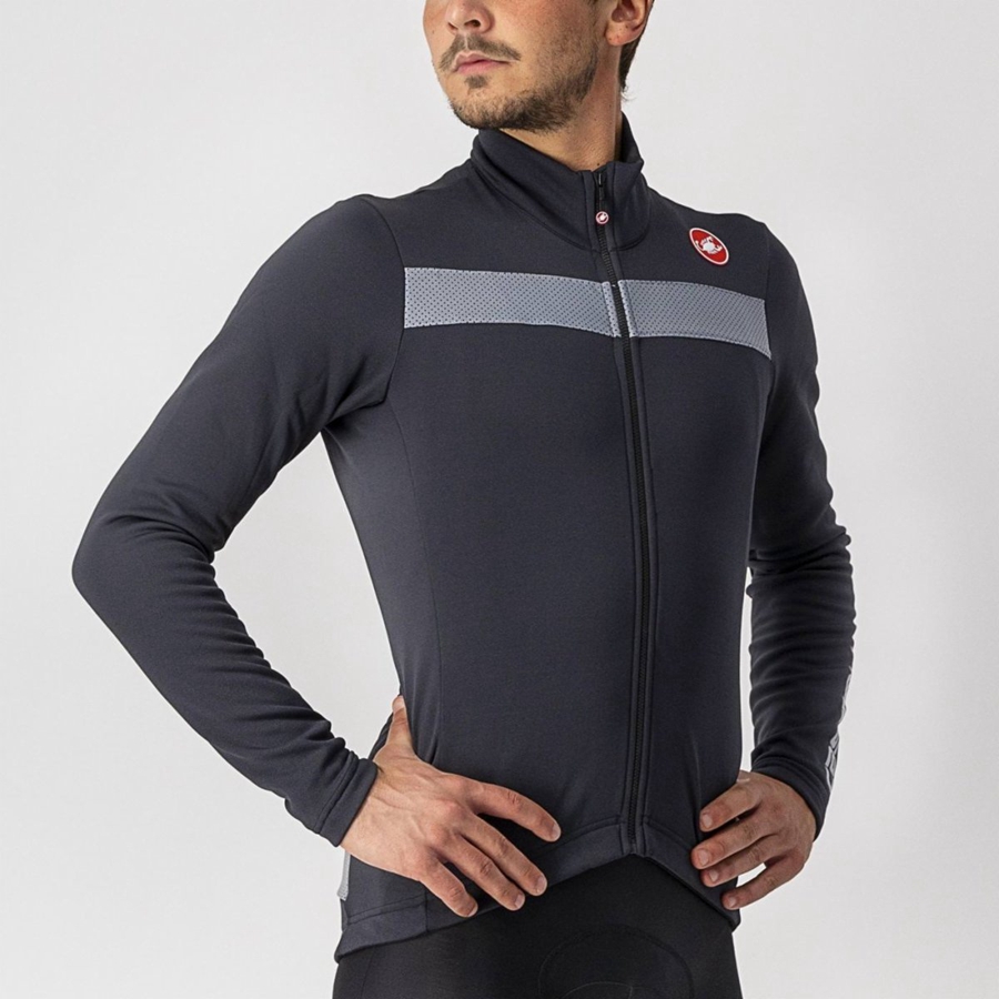 Black / Silver Men Castelli PURO 3 FZ Jersey | AWMT-16054