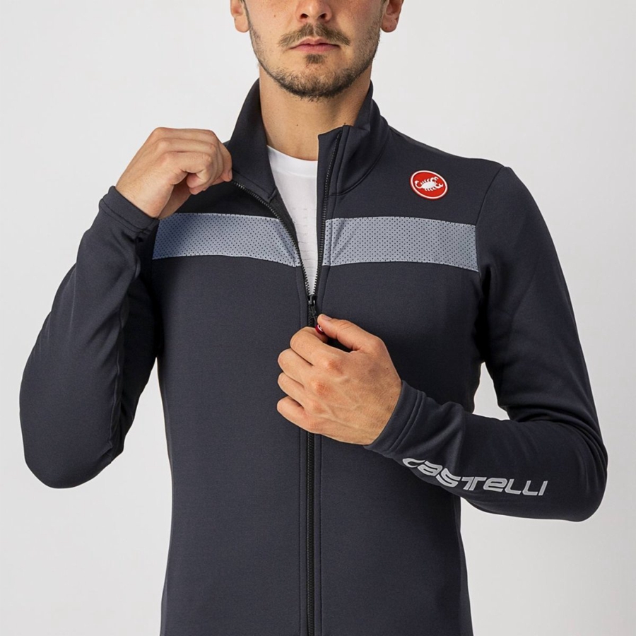 Black / Silver Men Castelli PURO 3 FZ Jersey | AWMT-16054