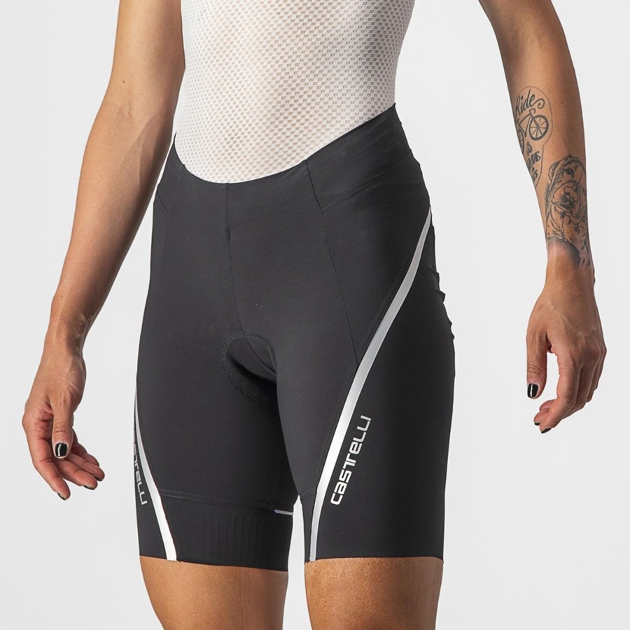 Black / Silver Women Castelli VELOCISSIMA 3 Shorts | KXIN-64803