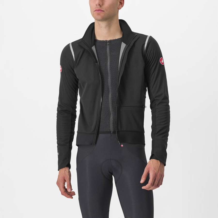 Black / Silver / Dark Men Castelli ALPHA DOPPIO ROS Jackets | RKUA-79843