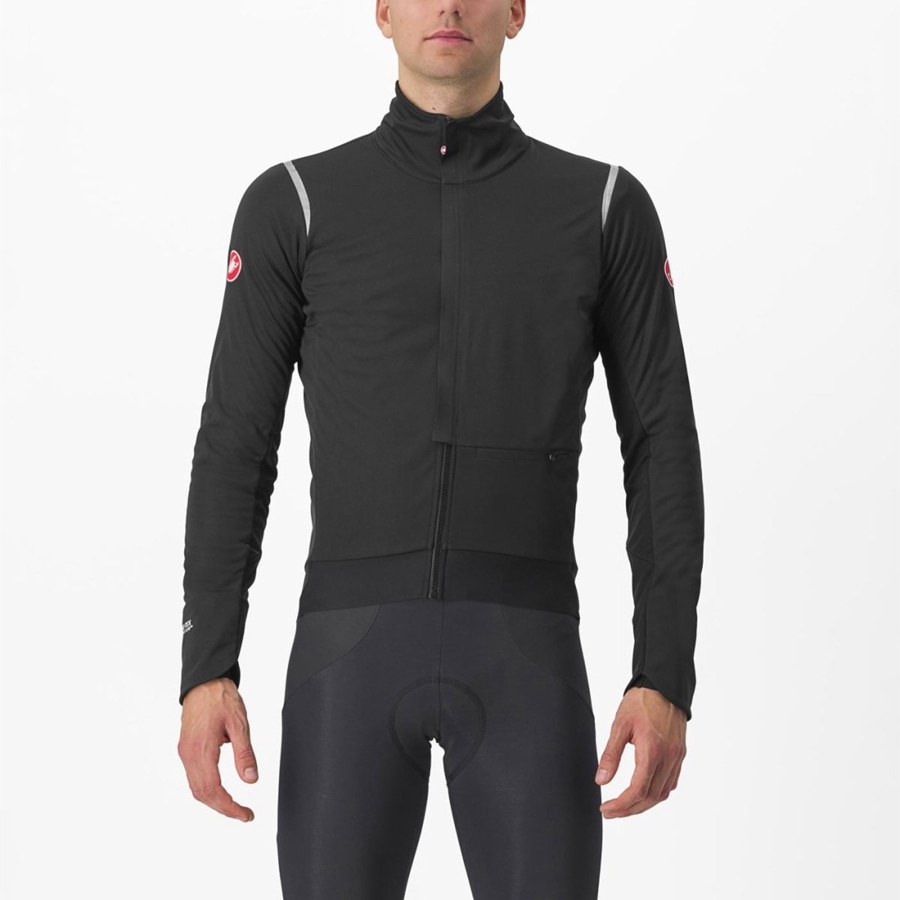 Black / Silver / Dark Men Castelli ALPHA DOPPIO ROS Jackets | RKUA-79843