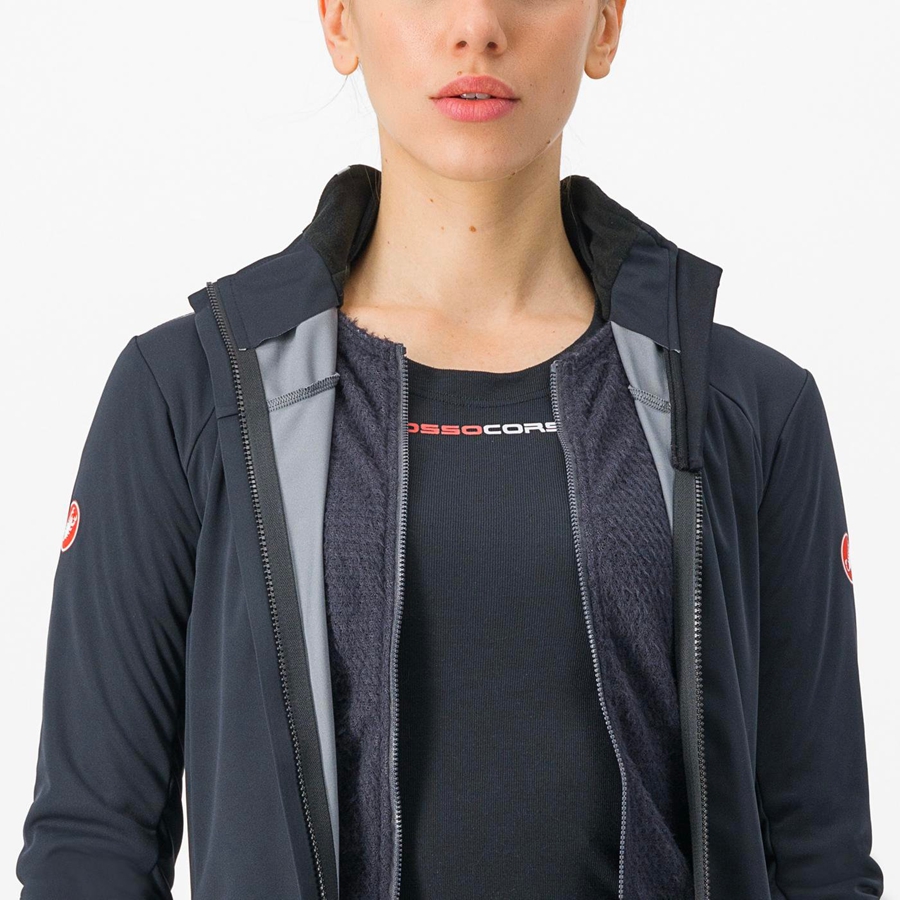 Black / Silver / Dark Women Castelli ALPHA DOPPIO ROS W Jackets | UZAL-37509