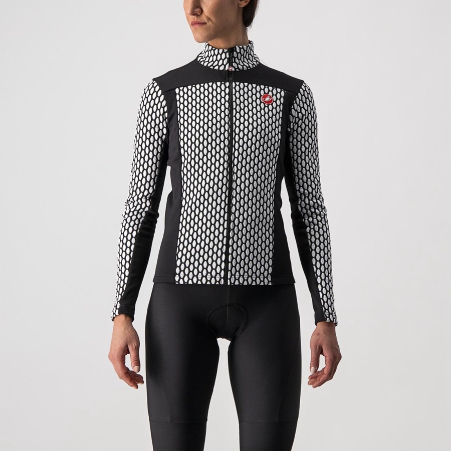 Black / White Women Castelli SFIDA 2 FZ Jersey | BSHT-95746