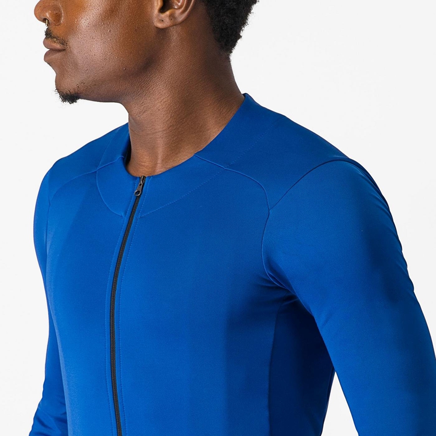 Blue Men Castelli FLY LS Jersey | CUEP-57286