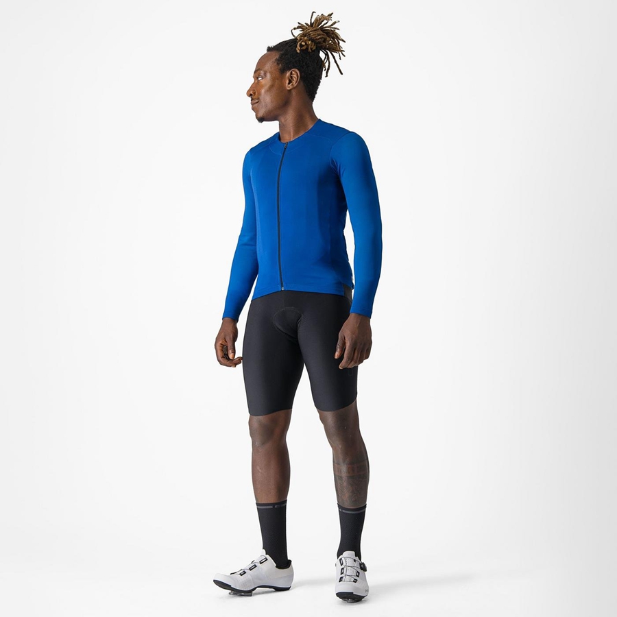 Blue Men Castelli FLY LS Jersey | CUEP-57286