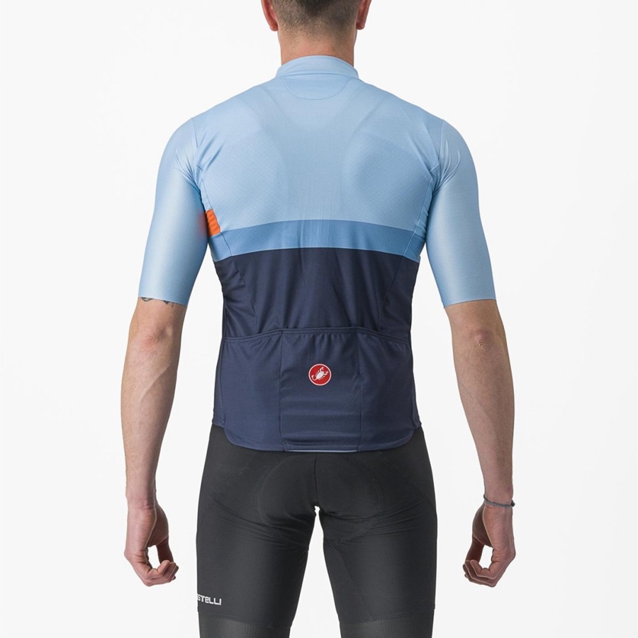 Blue / Deep Red Orange Men Castelli A BLOCCO Jersey | QJXC-32608