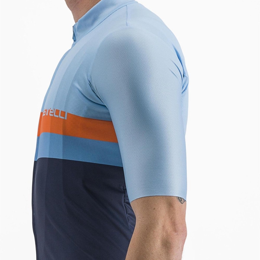 Blue / Deep Red Orange Men Castelli A BLOCCO Jersey | QJXC-32608