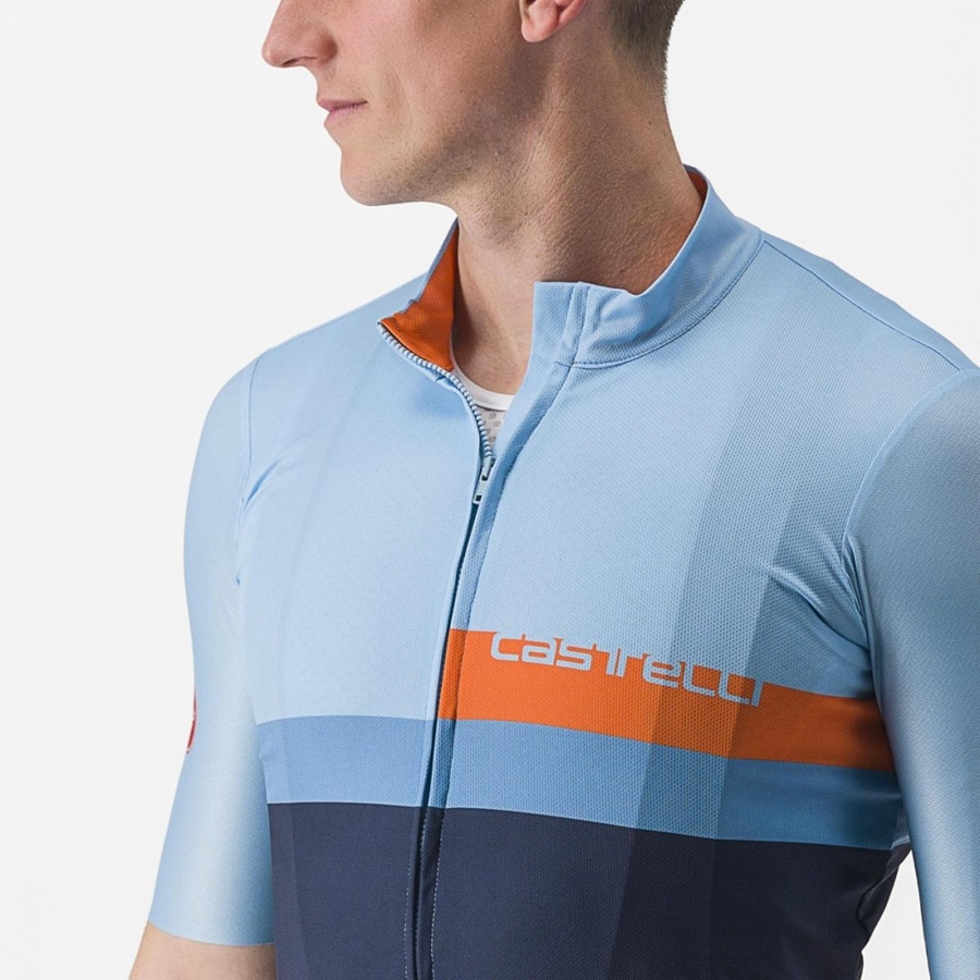 Blue / Deep Red Orange Men Castelli A BLOCCO Jersey | QJXC-32608