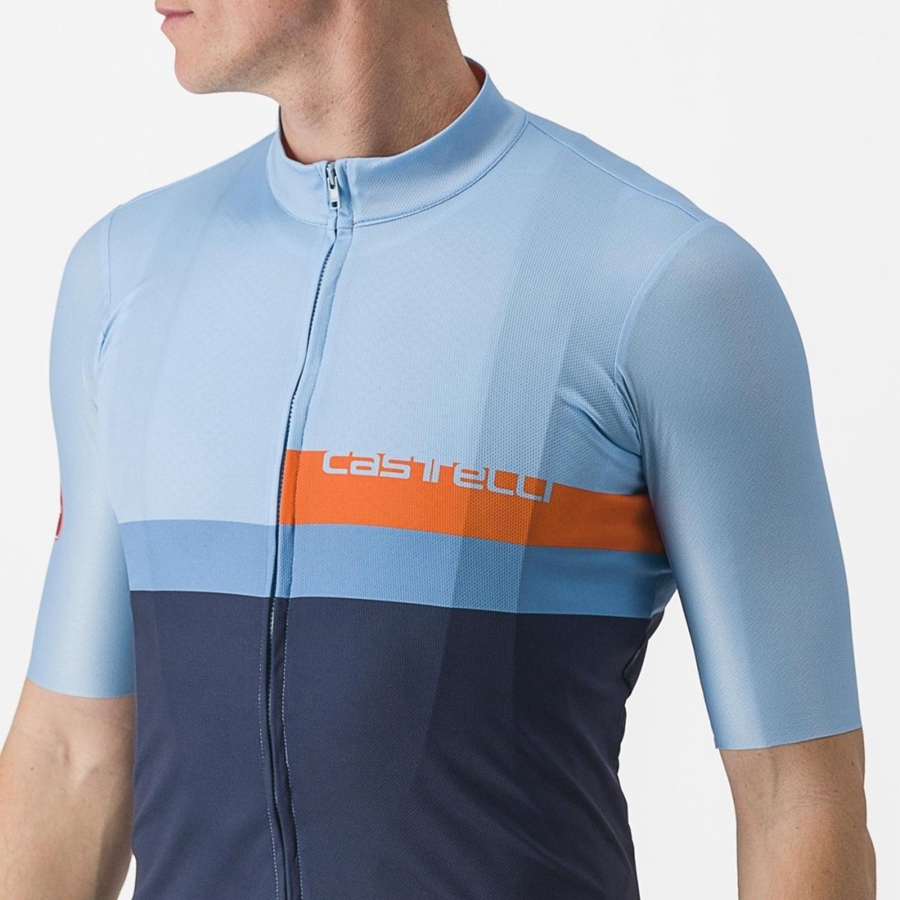 Blue / Deep Red Orange Men Castelli A BLOCCO Jersey | QJXC-32608