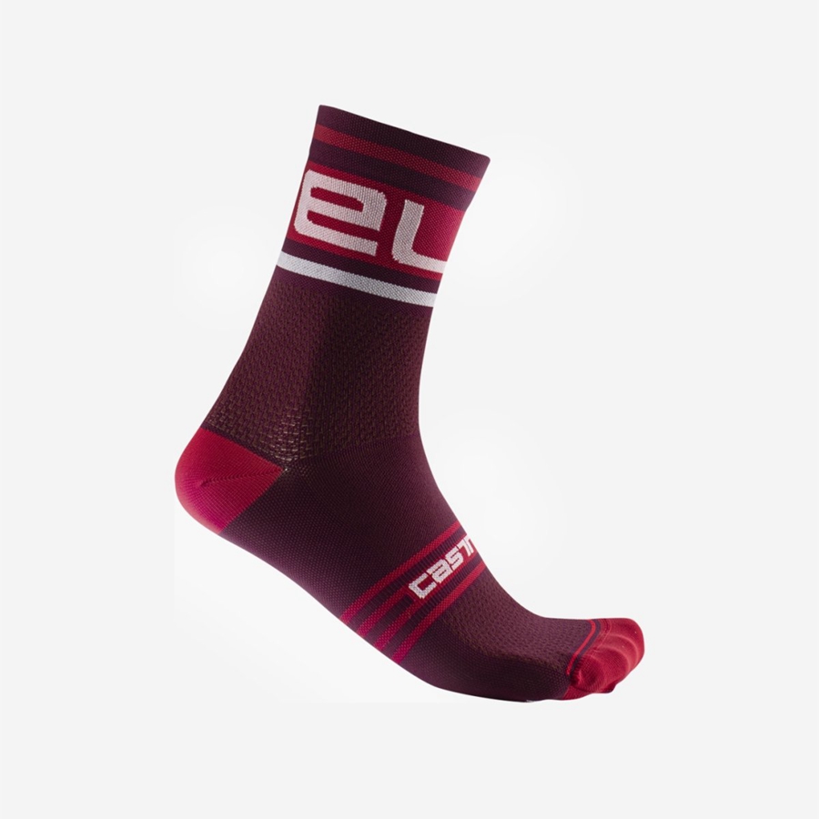 Burgundy / White Men Castelli PROLOGO 15 Socks | ZTDB-81574