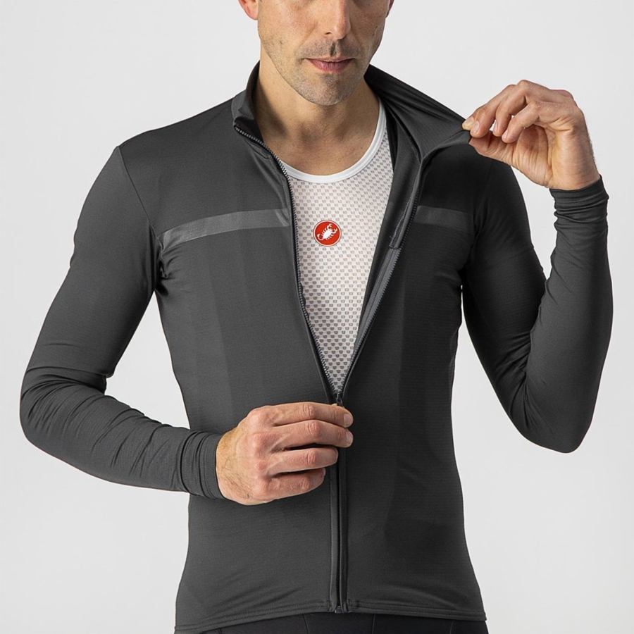 Dark Grey Men Castelli PRO THERMAL MID LS Jersey | MRUF-31978