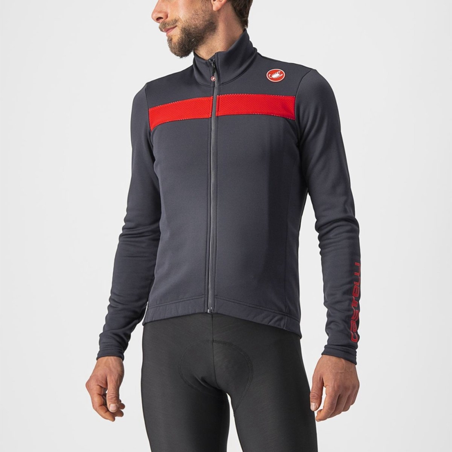 Dark Grey / Red Men Castelli PURO 3 FZ Jersey | JPTX-74109