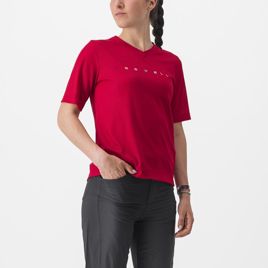 Dark Red Women Castelli TRAIL TECH 2 W TEE Jersey | FTXZ-39204