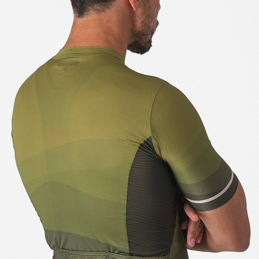 Deep Green / Olive / Silver Men Castelli ORIZZONTE Jersey | YPUZ-69472