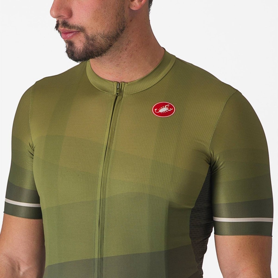 Deep Green / Olive / Silver Men Castelli ORIZZONTE Jersey | YPUZ-69472