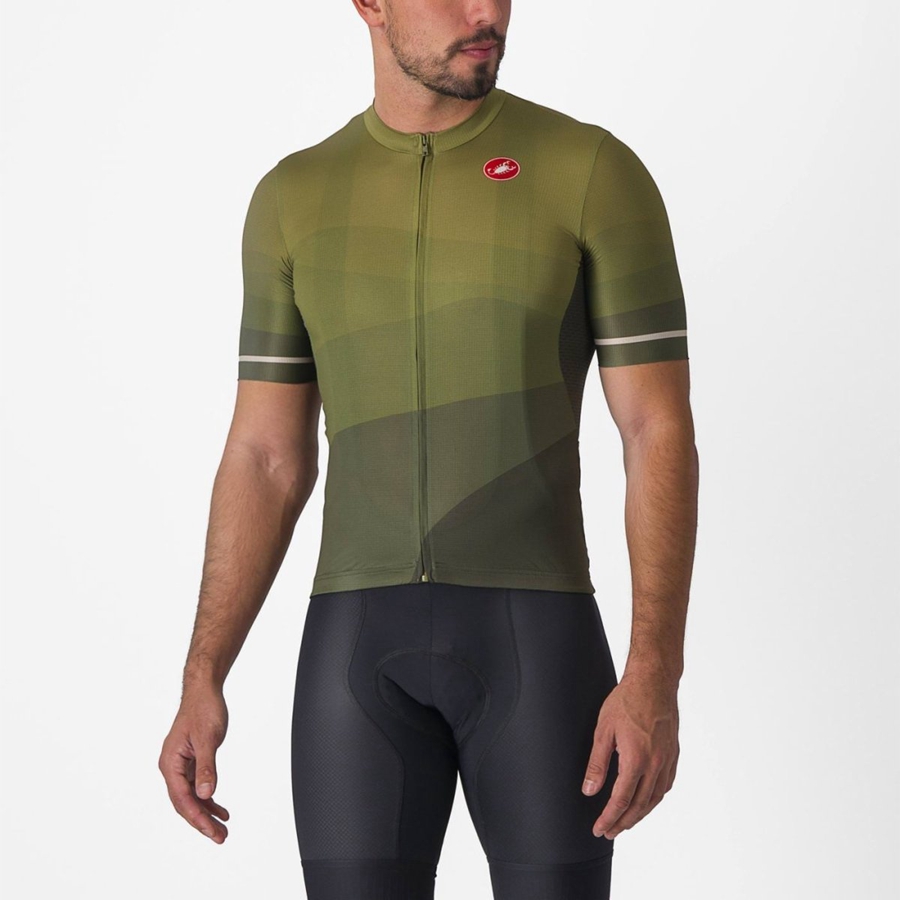 Deep Green / Olive / Silver Men Castelli ORIZZONTE Jersey | YPUZ-69472