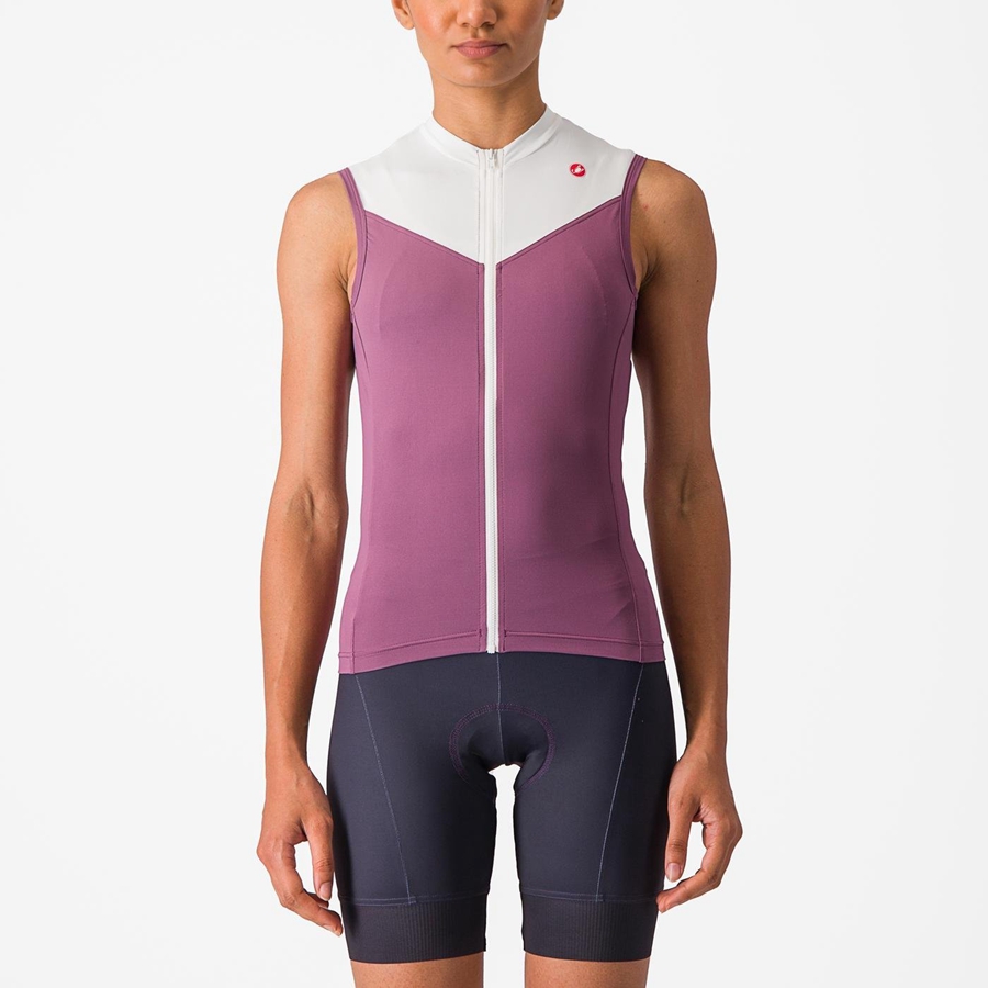 Deep Purple / White Women Castelli SOLARIS SLEEVELESS Jersey | JTYK-80951