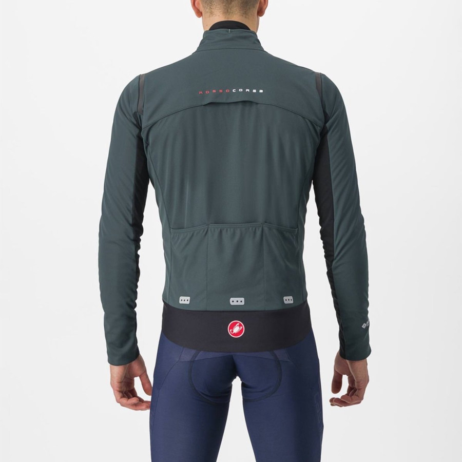 Green / Black Men Castelli ALPHA DOPPIO ROS Jackets | JBUM-52836