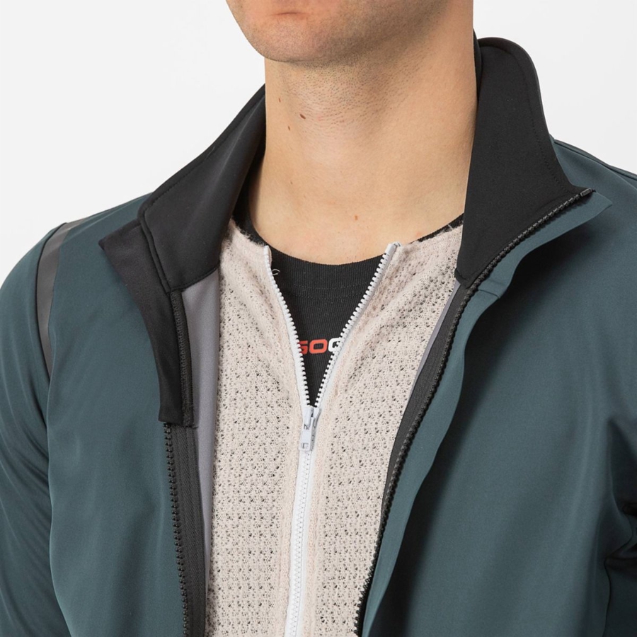 Green / Black Men Castelli ALPHA DOPPIO ROS Jackets | JBUM-52836