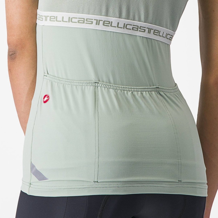 Green / White Women Castelli BAVETTE TOP Jersey | FALR-69753