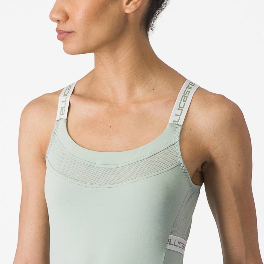 Green / White Women Castelli BAVETTE TOP Jersey | FALR-69753