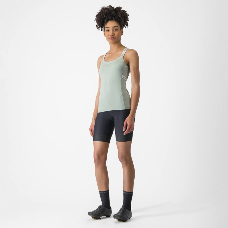 Green / White Women Castelli BAVETTE TOP Jersey | FALR-69753