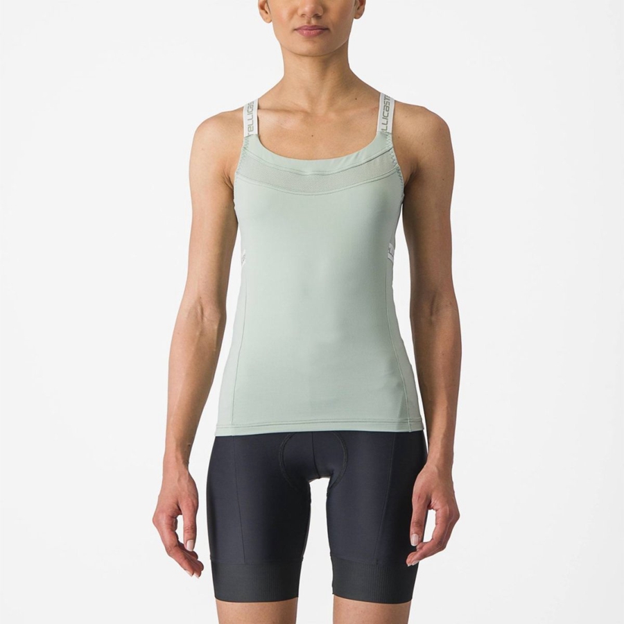 Green / White Women Castelli BAVETTE TOP Jersey | FALR-69753