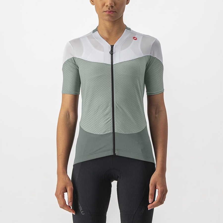 Green / White Women Castelli GRADIENT COLOR BLOCK Jersey | ZAJV-47629