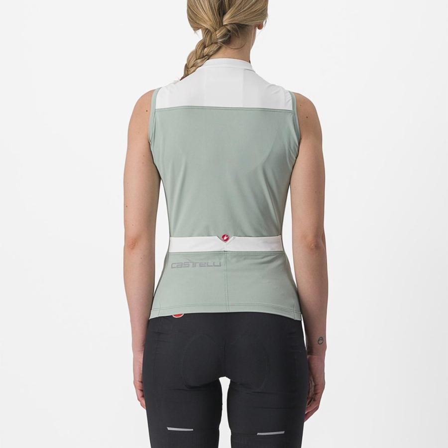 Green / White Women Castelli SOLARIS SLEEVELESS Jersey | SQUR-34591