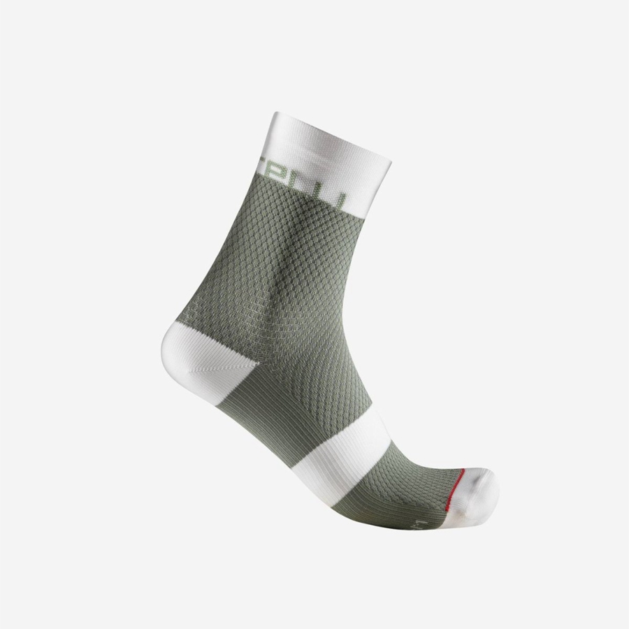 Green / White Women Castelli VELOCISSIMA 12 Socks | GSFE-69530