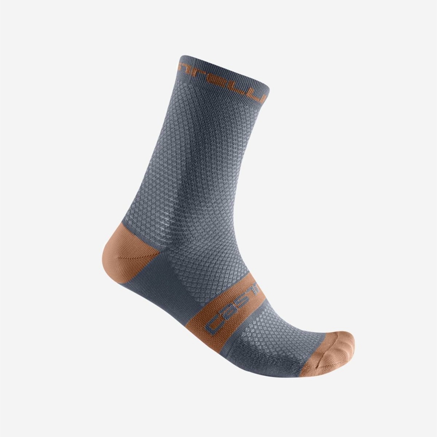 Light Grey Blue / Brown Men Castelli SUPERLEGGERA T 12 Socks | PVIY-97568