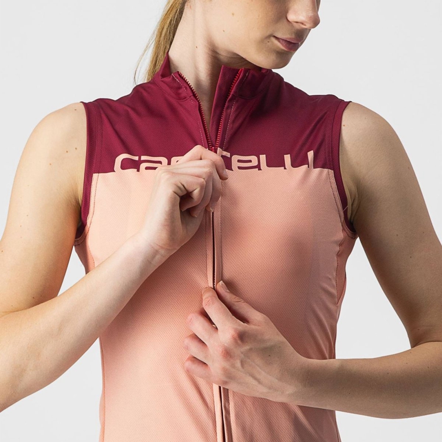 Pink / Burgundy Women Castelli VELOCISSIMA SLEEVELESS Jersey | UVCW-69217