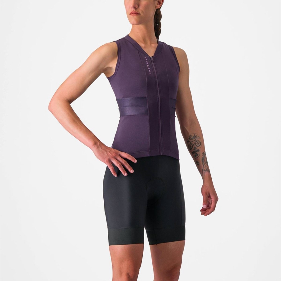 Purple White Women Castelli ANIMA 4 SLEEVELESS Jersey | MOBE-63714