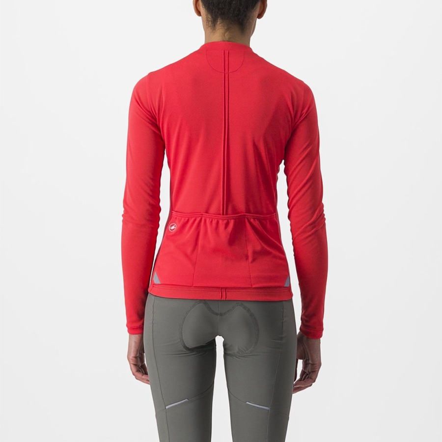 Red Women Castelli ANIMA 4 LONG SLEEVE Jersey | ACUR-84156