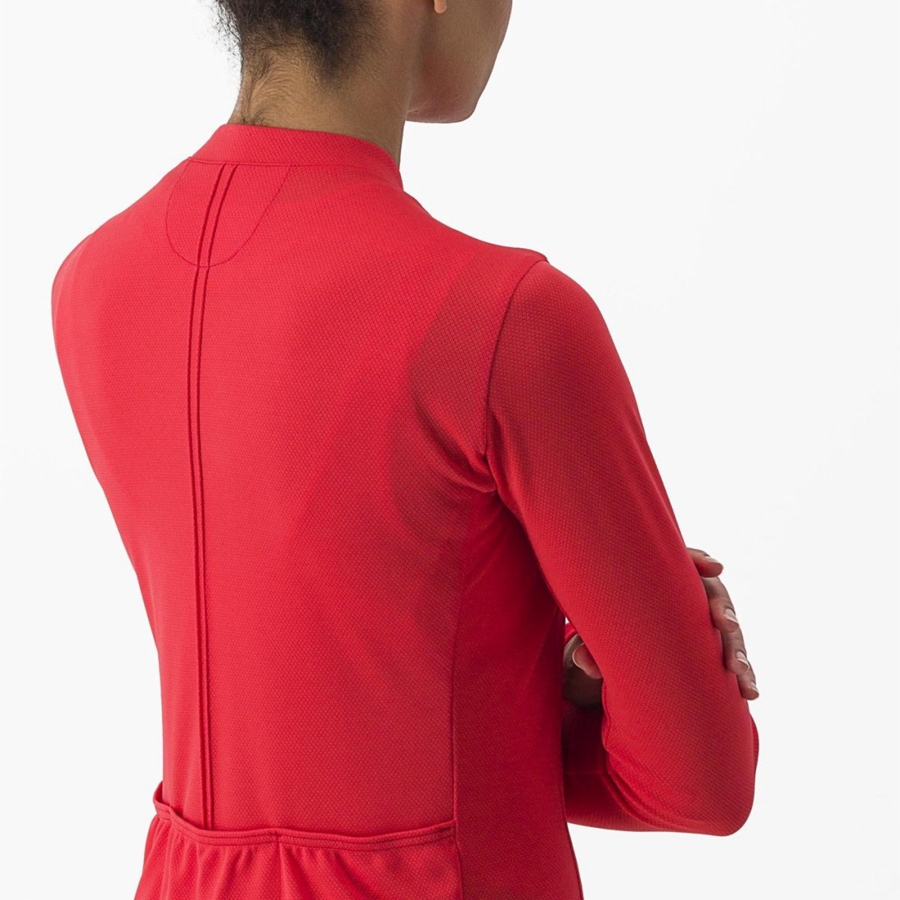 Red Women Castelli ANIMA 4 LONG SLEEVE Jersey | ACUR-84156