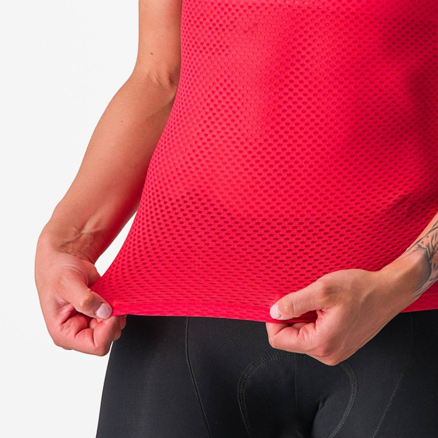 Red Women Castelli PRO MESH W SHORT SLEEVE Base Layer | KRHV-69180