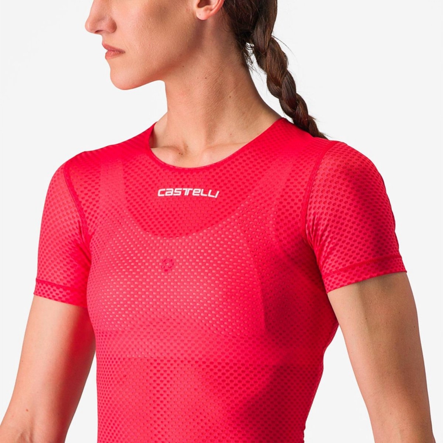 Red Women Castelli PRO MESH W SHORT SLEEVE Base Layer | KRHV-69180