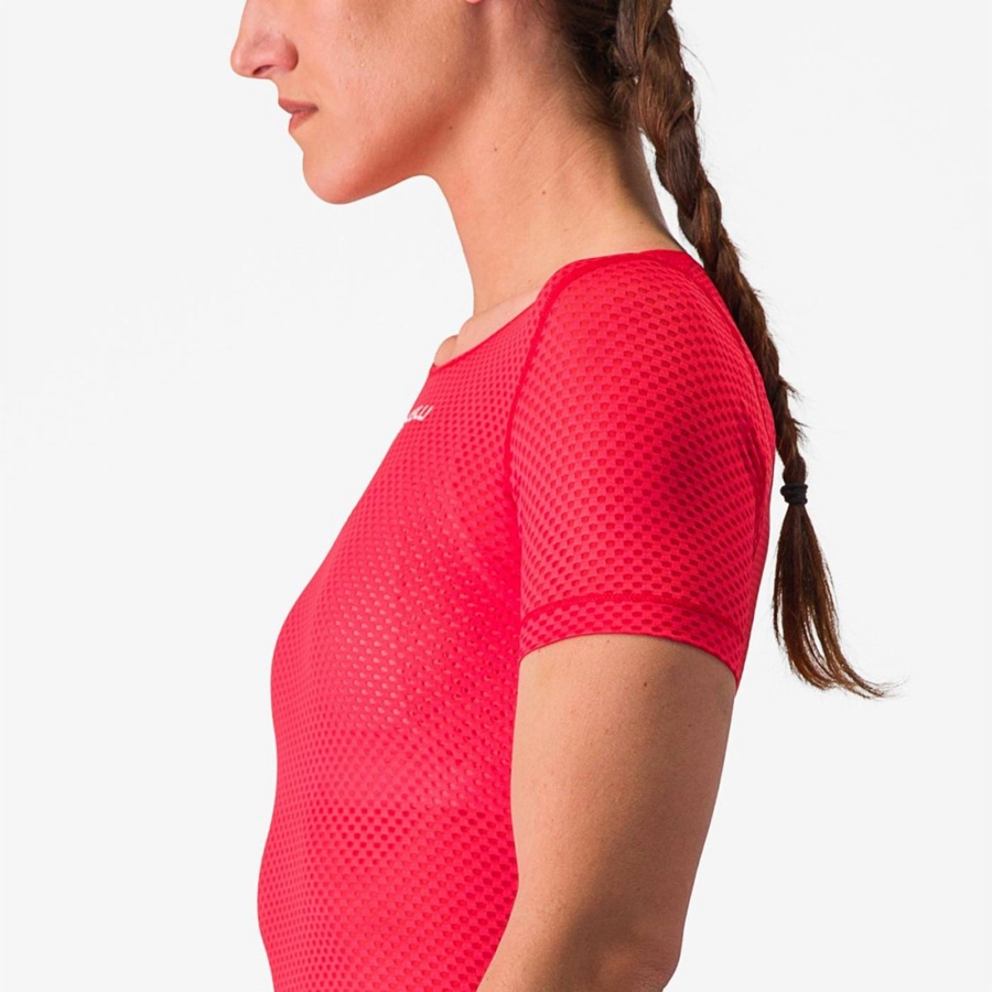 Red Women Castelli PRO MESH W SHORT SLEEVE Base Layer | KRHV-69180