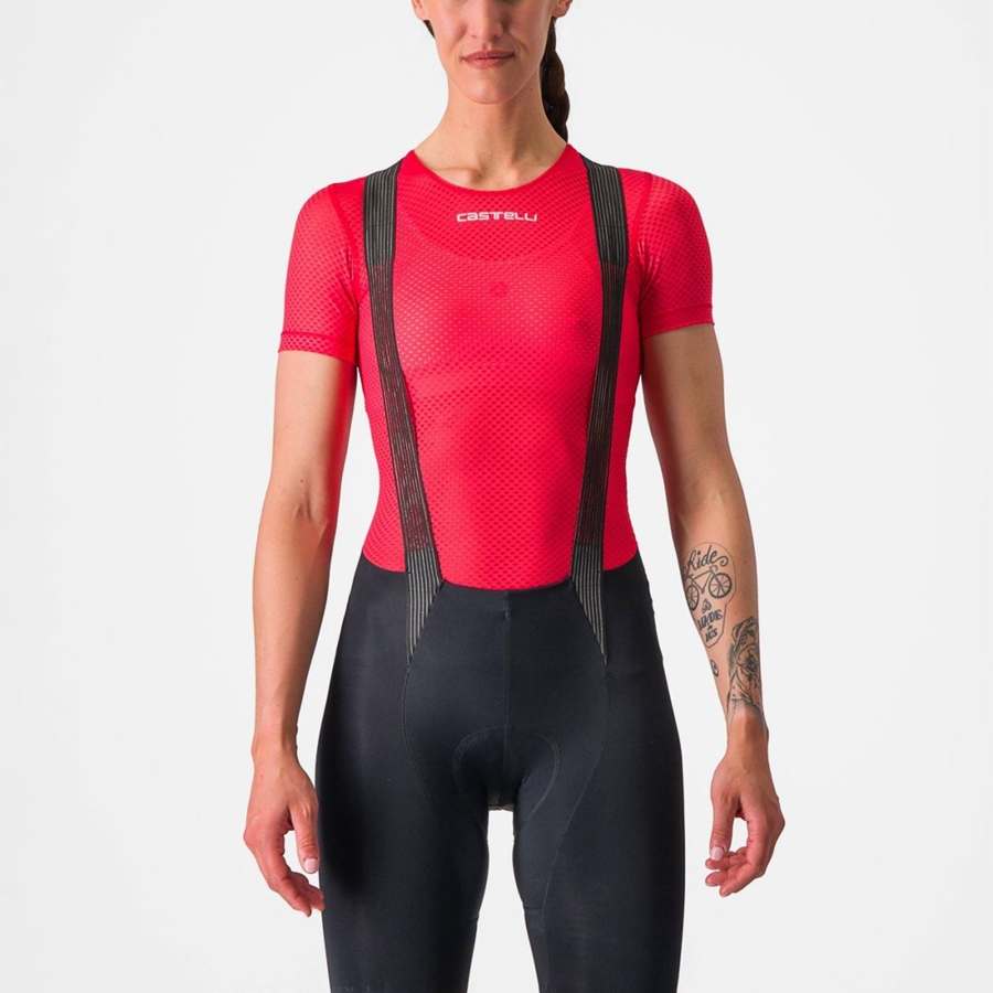 Red Women Castelli PRO MESH W SHORT SLEEVE Base Layer | KRHV-69180