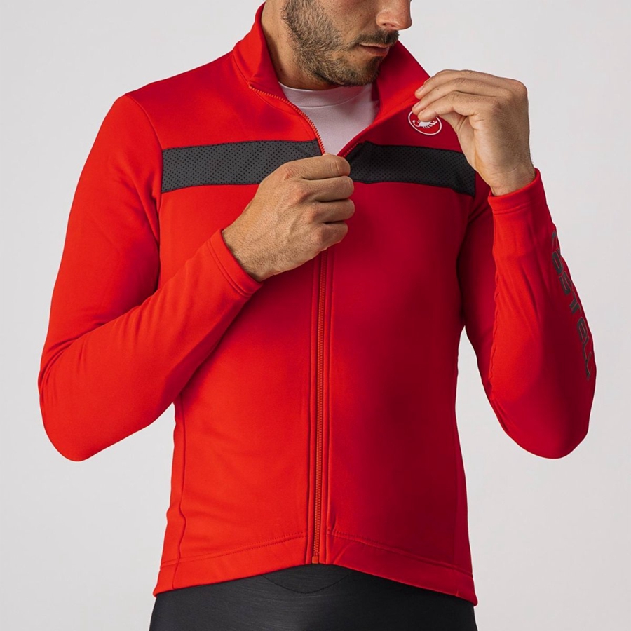 Red / Black Men Castelli PURO 3 FZ Jersey | YVBJ-24507