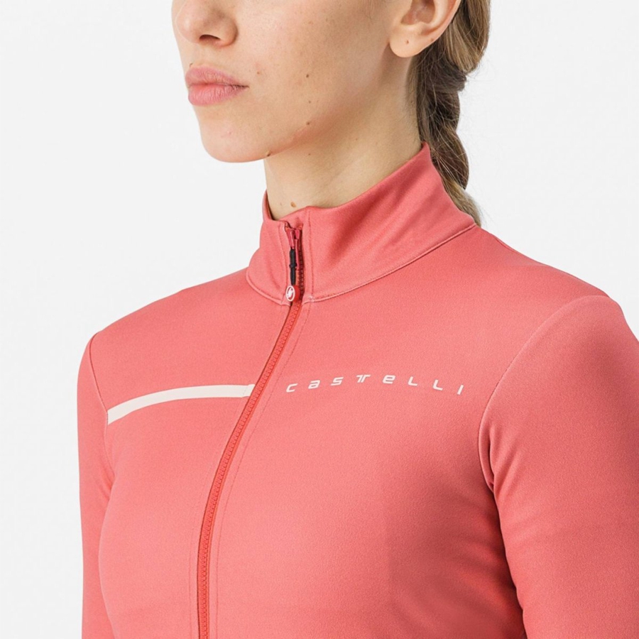 Red / Cream Pink Women Castelli SINERGIA 2 FZ Jersey | PIOU-75206