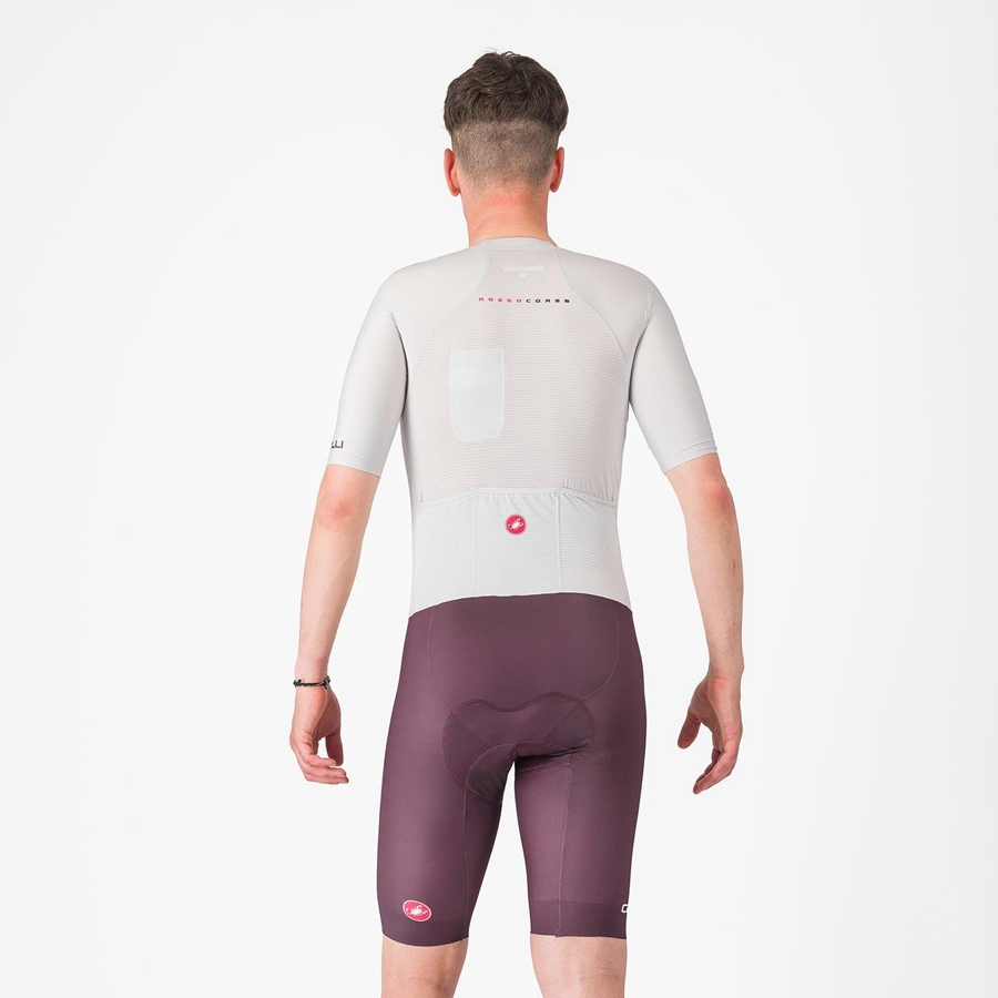 Silver Grey Burgundy Men Castelli SANREMO BTW X2 Speedsuits | PWYM-71408