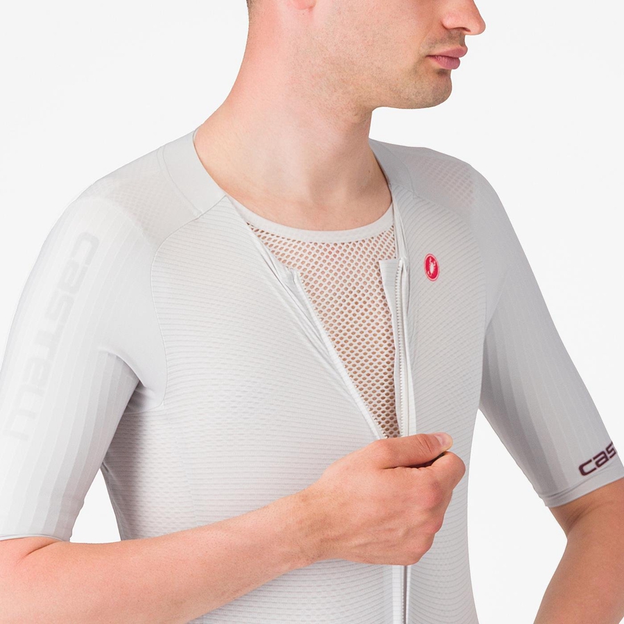 Silver Grey Burgundy Men Castelli SANREMO BTW X2 Speedsuits | PWYM-71408