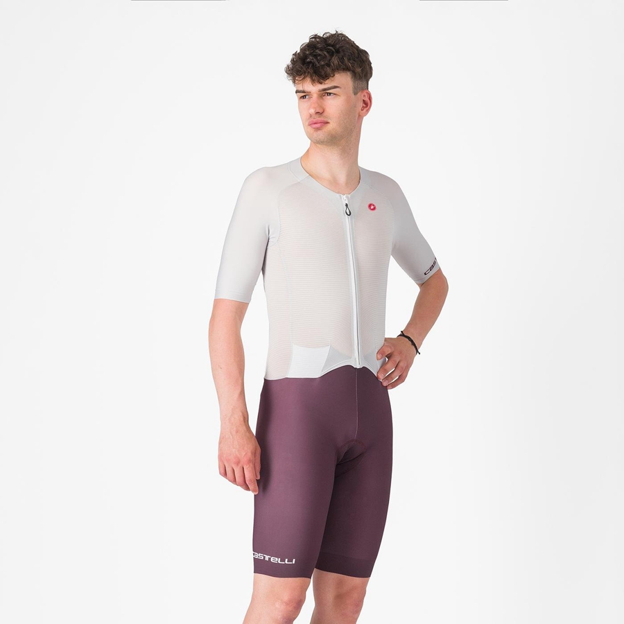 Silver Grey Burgundy Men Castelli SANREMO BTW X2 Speedsuits | PWYM-71408